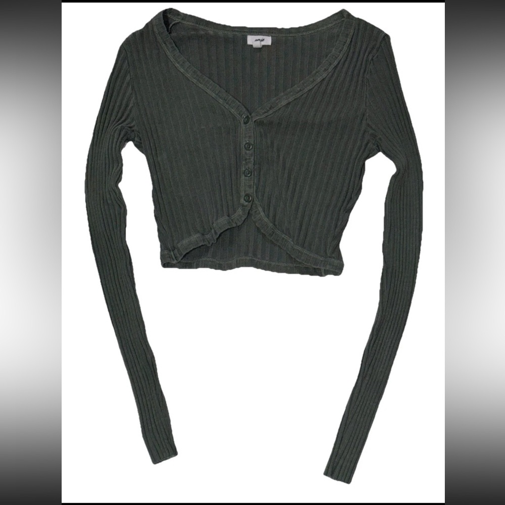 Aerie Ribbed Olive Cardigan - Picture 4 of 9